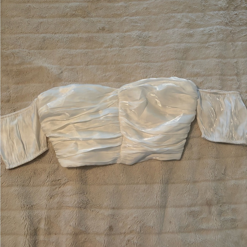 Forever 21 satin shimmery off the shoulder crop top